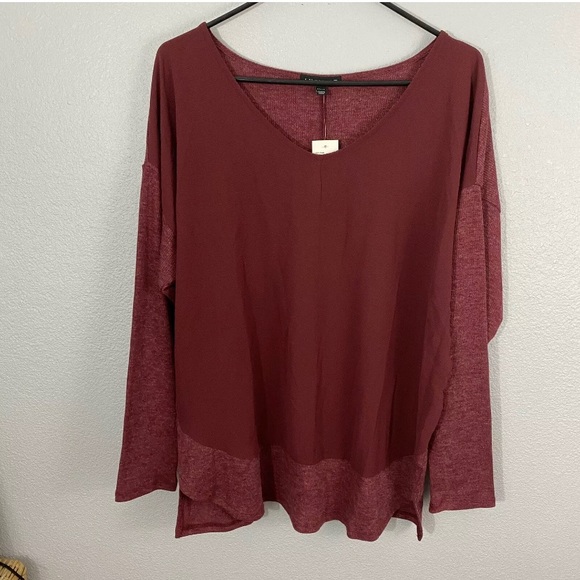 Lane Bryant LS Maroon 2fer V Neck Sweater/Top - Picture 1 of 7